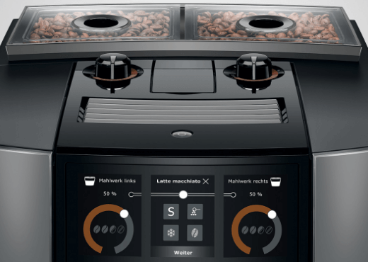 Ekspres do kawy Jura z dwoma pojemnikami na ziarna i ekranem dotykowym do wyboru kawy